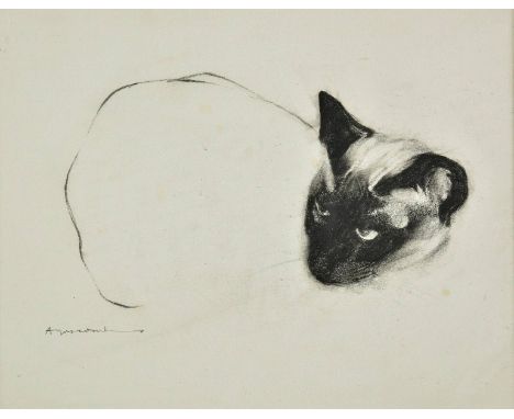 *Aynscomb-Harris (Martin John, born 1937). Siamese cat, circa 1990s,  charcoal on wove paper, signed in pencil lower left, 19
