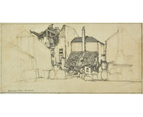 *Larkins (William Martin, 1901-1964). Copenhagen Place, Limehouse, 1925,  fine pen and black ink over pencil showing the back