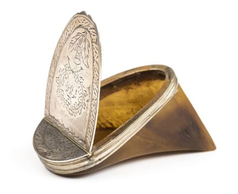 *Hoof Snuff Box. An unusual 19th century scrimshaw snuff box,  the hoof engraved 'The Hoof of the head prize Hereford Ox Fed 