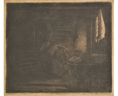 *Rembrandt (Harmensz. van Rijn, 1606-1669). St. Jerome in a dark chamber, 1642 (Bartsch 105; Hollstein 201),  etching on laid