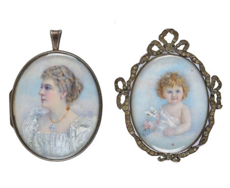 *Portrait miniatures. A pair of Edwardian portrait miniatures,   two oval portraits in the same hand, gouache and watercolour