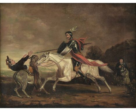 *Manner of Sir John Gilbert (1817-1897). Don Quixote charges the barber on a mule with a basin on his head (Don Quixote, Part