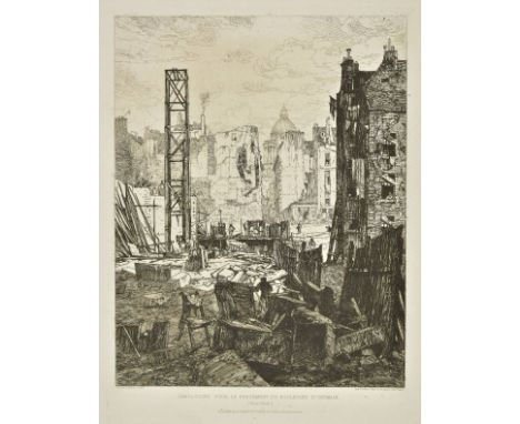 *Lalanne (Maxime, 1827-1886). Demolitions pour le percement du Boulevard St. Germain,  etching on heavy laid paper, printed b