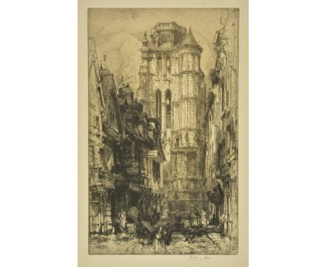 *Fitton (Hedley, 1859-1929). The Bell Tower, St. Etienne, Beauvais, 1910 & Tour de l'Horloge, Amboise,  two etchings on laid 