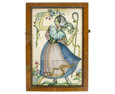 *Poole Pottery.  Six Poole pottery tiles, probably decorated by Monica Fenton for Poole Pottery,  decorated with a shepherdes