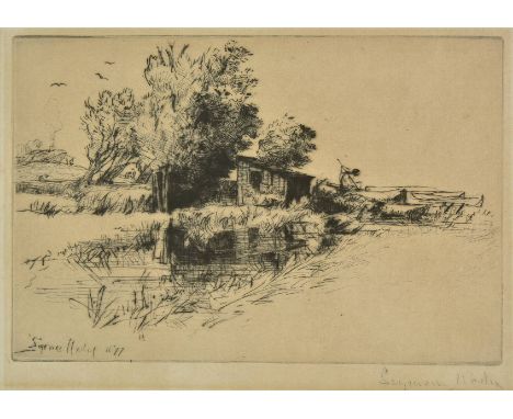 *Haden (Francis Seymour, 1818-1910 ). The Little Boathouse, 1877,  drypoint etching on antique white laid paper, the third st