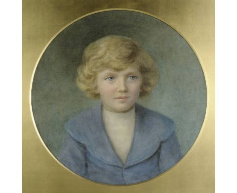*English School. Portrait of a young boy, circa 1920,  watercolour, 43cm (17ins) diameter, mount aperture, contemporary gilt 