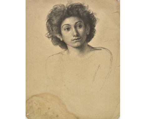 *De Morgan (Evelyn, 1855-1919). Head study, charcoal on paper, head & shoulders portrait of a young man, with full lips, arch