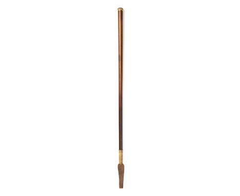 *Riding Crop. Continental riding crop, circa 1900,  with yellow metal top embossed with a Rococo c-scroll design, two stamps 