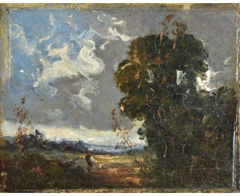 *Attributed to John Constable (1776-1837). Figure by trees looking out over a landscape, & Stormy landscape with figure by tr