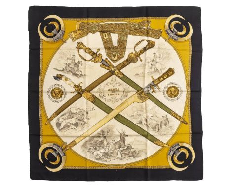 *Silk Scarf. Hermes silk scarf 'Armes de Chasse',  designed by Philip Ledroux, approximately 88 x 86cm  (1)