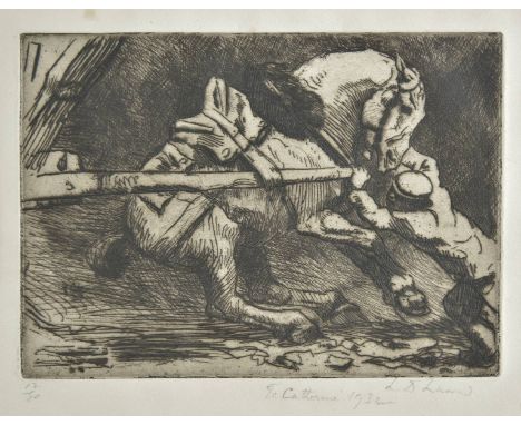 *Luard (Lowes Dalbiac, 1872-1944). Heavy cart horse,  etching, signed, numbered 12/80, and inscribed To Catherine 1932 in pen