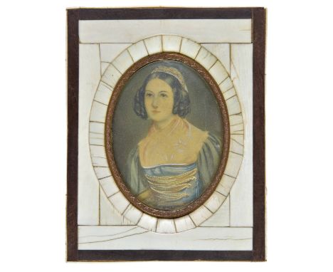 *Portrait miniature. Lady Cambridge, mid 19th century,  oval portrait miniature, gouache and watercolour on ivory, depicting 