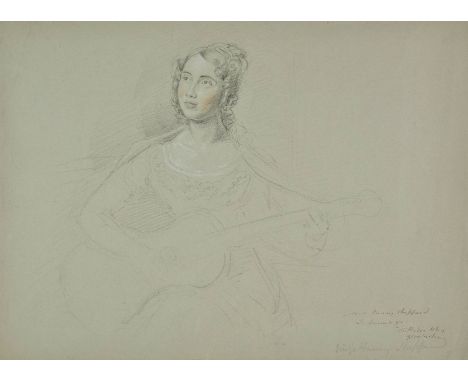 *Linnell (John, 1792-1882). Portrait of Fanny Sheppard playing the guitar, 1825,  pencil and coloured chalks on grey paper, i