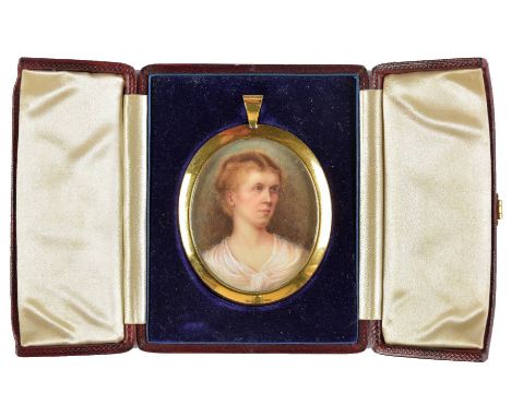 *Portrait miniature. Portrait of a lady, mid-late 19th century,  gouache and watercolour on ivory, head and shoulders half pr