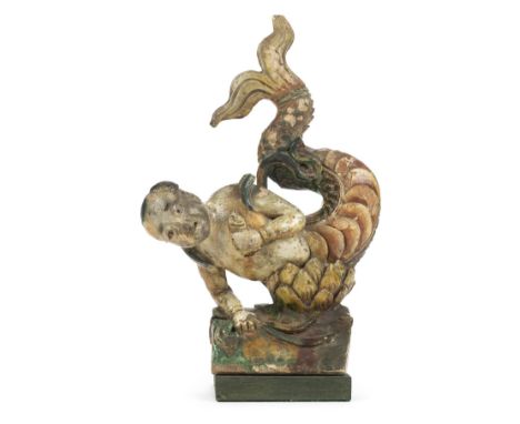 *Roof Tile. Roof tile Chinese sancai pottery "merman" roof tile,  Ming Dynasty (1368-1644), well modelled and polychrome pain