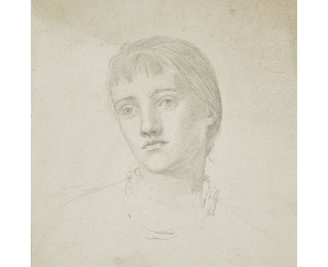 *De Morgan (Evelyn, 1855-1919). Head of a young girl, pencil on card, tipped onto paper, head and shoulders portrait of a you