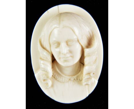 *Ivory Cameo Portrait. Victorian carved ivory brooch, believed to be the poet Elizabeth Barrett Browning,  well detailed and 