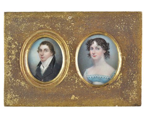 *Portrait Miniatures. A pair of oval portrait miniatures, circa 1814,  two head and shoulder portraits, gouache and watercolo