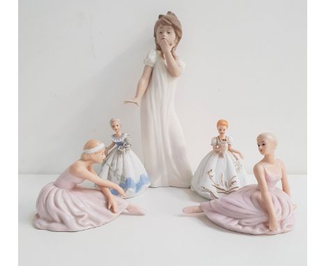 NAO PORCELAIN FIGURINEdepicting a young girl yawning, 29cm high, together with four SBL Regal House figurines depicting two l