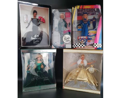 FIVE ANNIVERSARY BARBIE DOLLScomprising 50th Anniversary Nascar Barbie, 40th Anniversary Barbie, First Barbie Of 2000, Specia