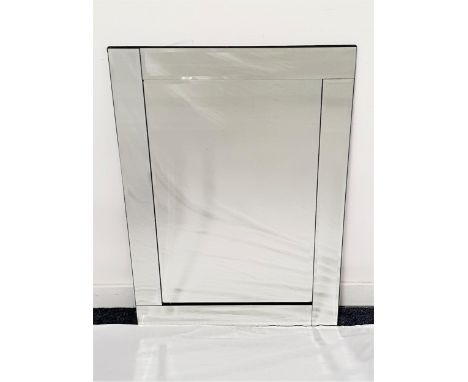 RECTANGULAR WALL MIRRORwith a central bevelled plate encased by four narrow bevelled plates, 66.5cm x 92cm 