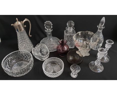 SELECTION OF CRYSTAL AND OTHER GLASSWAREincluding a Royal Brierley square decanter and centre bowl, ships decanter, pair of c