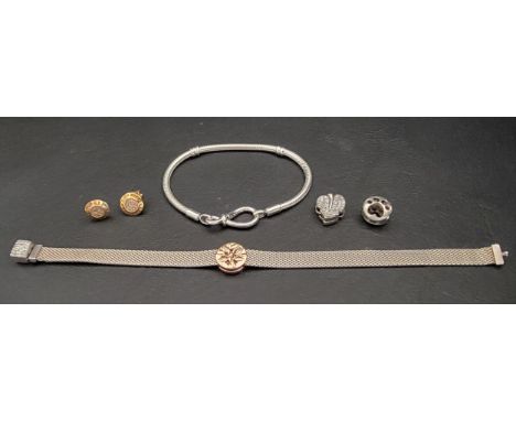 SELECTION OF PANDORA JEWELLERYcomprising a Moments Infinity Knot Snake chain bracelet, a Reflections Sparkling Clasp bracelet