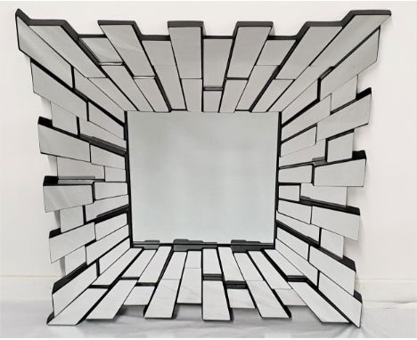 STARBURST WALL MIRRORwith an inset central square plate surrounded by irregular shaped plates, 100cm x 100cm 