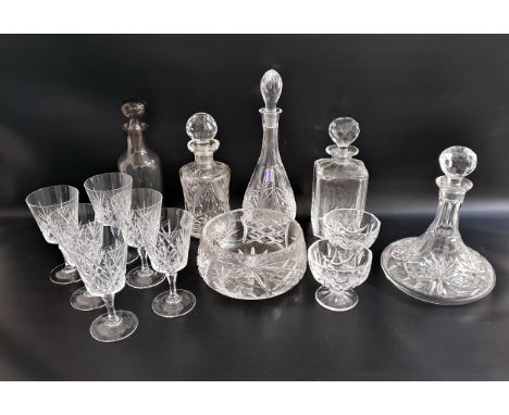 MIXED LOT OF GLASSWAREincluding an Edinburgh crystal decanter and stopper, boxed, Edinburgh crystal ship's decanter and stopp