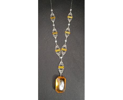 ART DECO CRYSTAL SET PLATINON NECKLACEset with clear and light amber coloured crystal, in Platinon 
