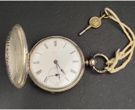 SILVER CASED FULL HUNTER POCKET WATCHthe white enamel dial with Roman numerals and subsidiary seconds dial and marked 2229, t