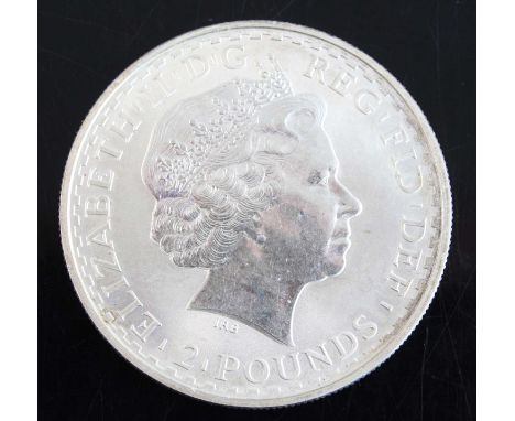 United Kingdom, 1998 1oz fine silver two pound coin, obv: Elizabeth II, rev: Britannia with shield and trident, together with