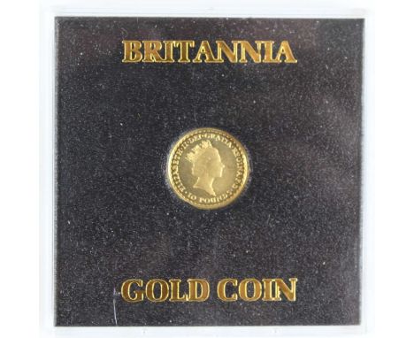 United Kingdom, The Royal Mint, 1991 £10 fine gold coin, obv: Elizabeth II, rev: Britannia standing with shield and trident, 