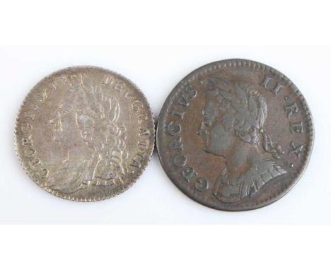 Great Britain, 1757 sixpence, George II laureate draped bust, rev: crowned crucifrom shields, plain angles, date divided by c