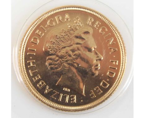 Great Britain, 2004 gold full sovereign, Elizabeth II 4th portrait, rev: St George and Dragon above date, in sealed plastic. 