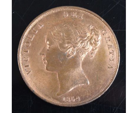 Great Britain, 1854 copper penny, Victoria young bust above date, rev: seated Britannia with shield and trident. (1)