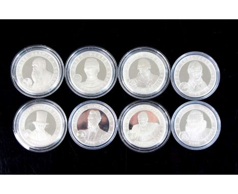 Channel Islands, a collection of eight Great Britons Series silver proof five pound coins to include John Constable, Admiral 