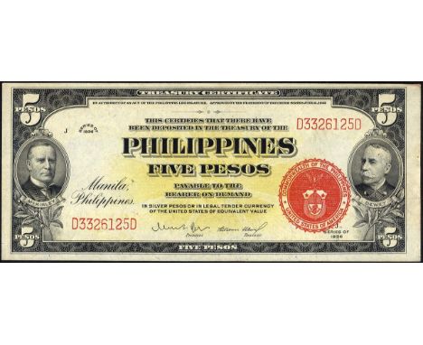 Philippines, P 83b, Commonwealth, Treasury, 5 Pesos, 1944. Portrait of William McKinley at left, new Commonwealth seal at low