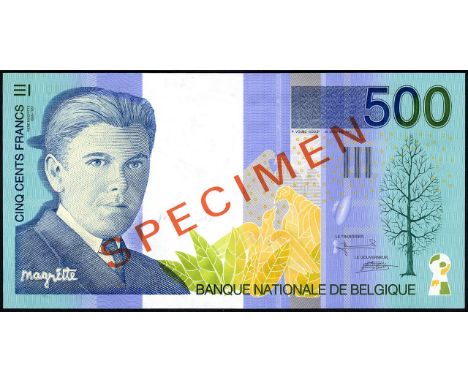 Belgium, NBBB-86, P 149, Banque Nationale de Belgique, 500 Francs, (1988), SPECIMEN. Portrait of René Magritte at left, birds