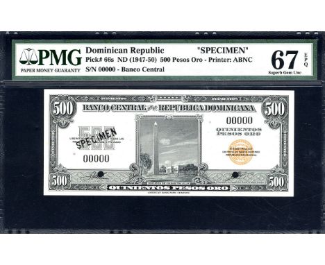 Dominican Republic, P 66s, Banco Central de la Republica Dominicana, 500 Pesos Oro, (1947-50), SPECIMEN. Obelisco de Ciudad T