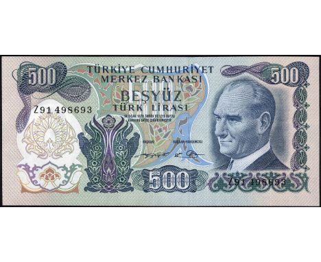 Turkey, P 190, Linzmayer B267, MWR RE1, Central Bank of Turkey, 500 Lira, L.1970 (1971), REPLACEMENT. Portrait of Mustafa Kem