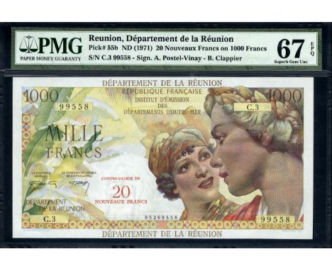 Reunion, P 55b, Institut d'Emission des Départements d'Outre-Mer, Département de la Réunion, 20 Nouveaux Francs over 1,000 Fr