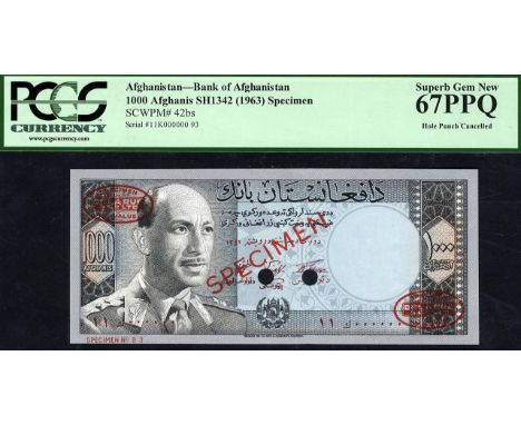 Afghanistan, P 42bs, Linzmayer B325bs2, Bank of Afghanistan, 1,000 Afghanis, SH1342 (1963), SPECIMEN. Portrait of King Muhamm