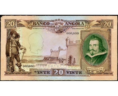 Angola, P NL (Like 79), Banco de Angola, 20 Angolares, 23 April 1947, COMPOSITE DESIGN. Salvador Corréa de Sá e Benevides sta