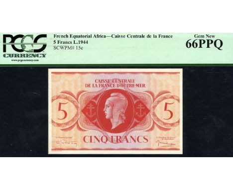 French Equatorial Africa, P 15c, Leclerc/Kolsky 515, Caisse Centrale de la France d'Outre-Mer, 5 Francs, L.1944. Portrait of 