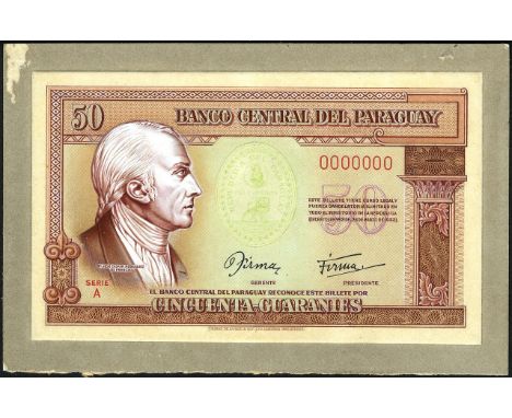 Paraguay, P NL, Banco Central de Paraguay, 50 Guaranies, L.1952, UNADOPTED COMPOSITE FRONT AND BACK DESIGN. Portrait of Dr. J