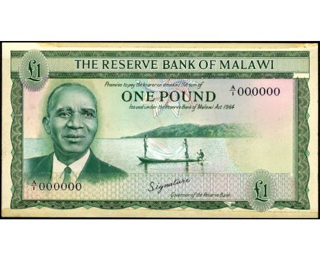Malawi, P NL, Linzmayer NL, The Reserve Bank of Malawi, 1 Pound, L.1964, COMPOSITE FRONT DESIGN. Portrait of Dr. Hastings Kam