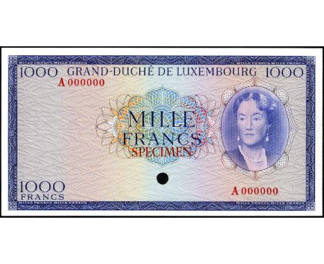 Luxembourg, P 52B, Schneider C42B,  Grand-Duché de Luxembourg, 1,000 Francs (1962), SPECIMEN. Portrait of Grand Duchess Charl