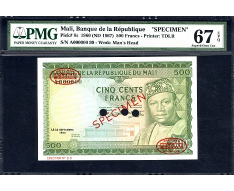 Mali, P 8s, Linzmayer B108as1, Banque de la République du Mali, 500 Francs, 22 September 1960, SPECIMEN. Abattoir (slaughterh
